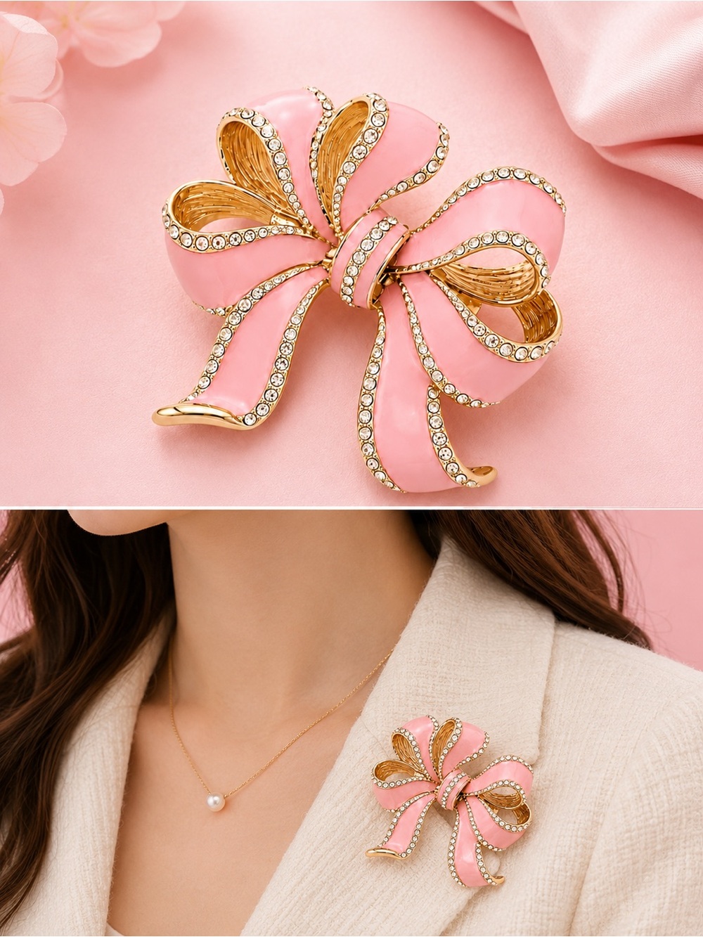 Pink Bow Ribbon Brooch Pin